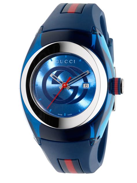 blue and gold gucci watch|Gucci watch blue band.